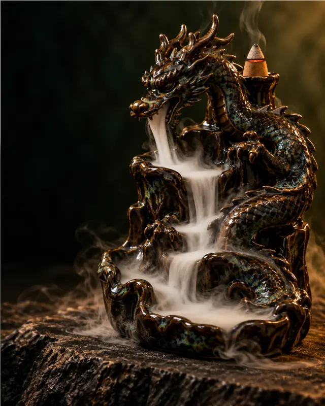 Räucherbrunnen Drache aus dunkler Keramik